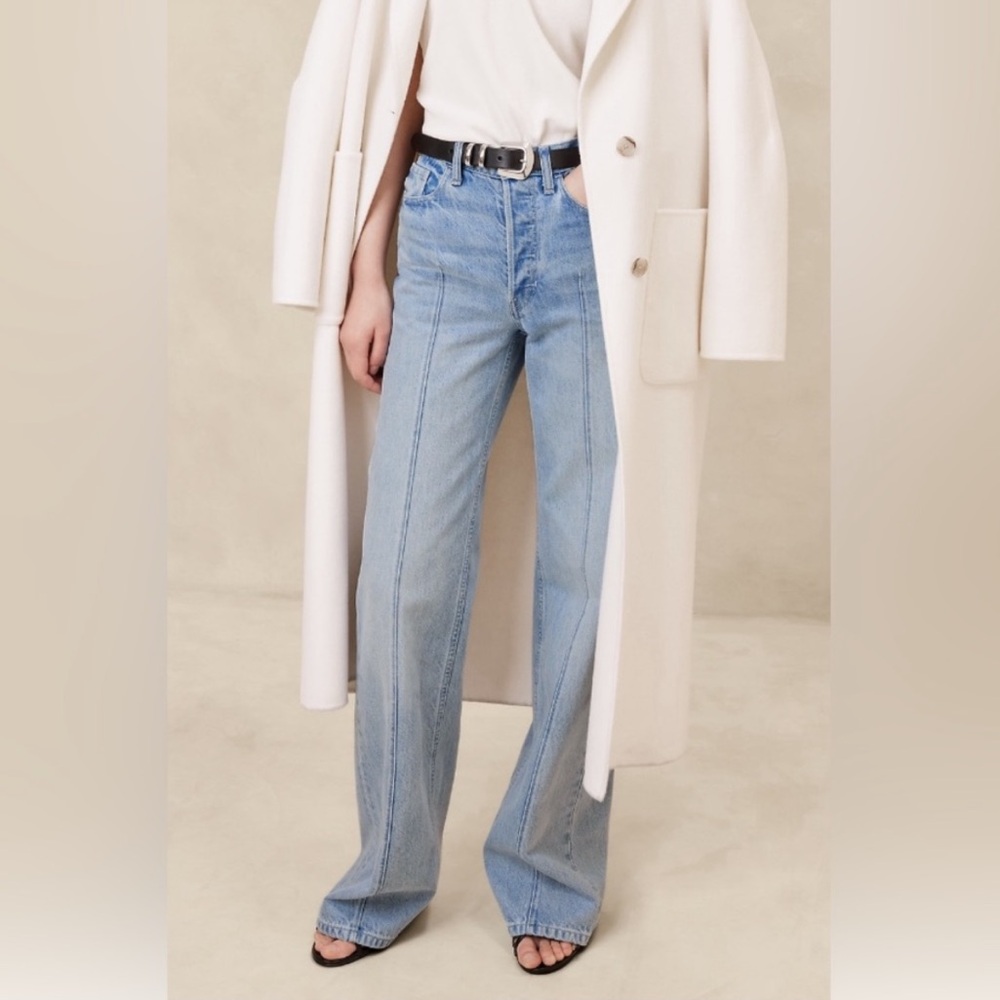 NWT BANANA REPUBLIC THE PINTUCK JEAN Wide High Rise in Light Wash 29 - Picture 3 of 12
